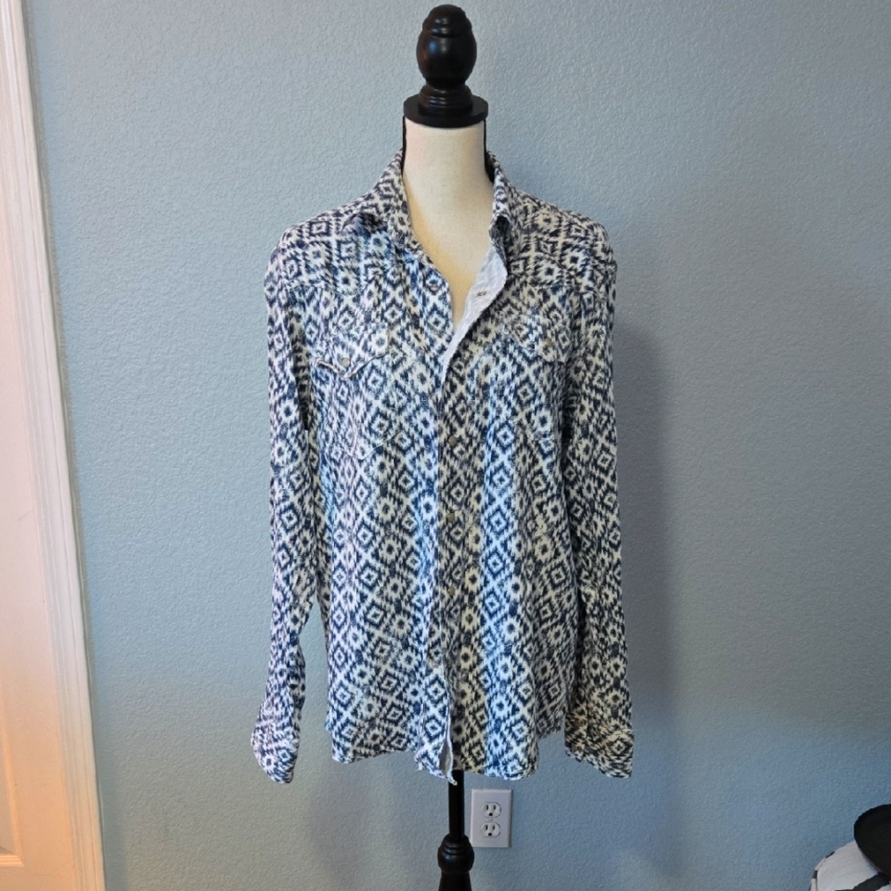 WRANGLERS Mens Retro Western Snap Shirt Sz Large Cowboy Texas Ranch